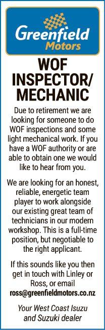 WOF INSPECTOR/MECHANIC