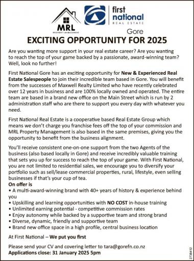 EXCITING OPPORTUNITY FOR 2025