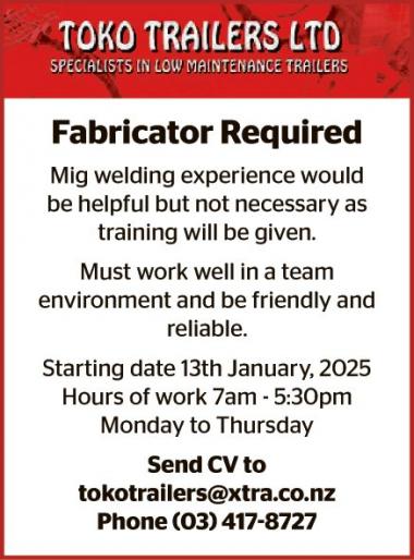 Fabricator Required