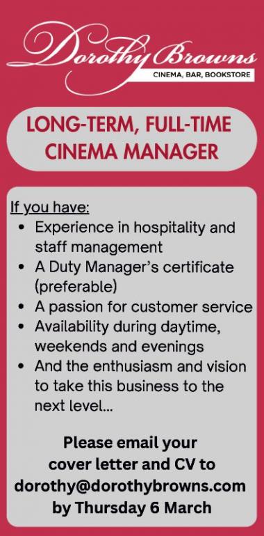 LONG-TERM, FULL-TIME CINEMA MANAGER in Otago