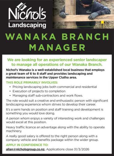 WANAKA BRANCH MANAGER
