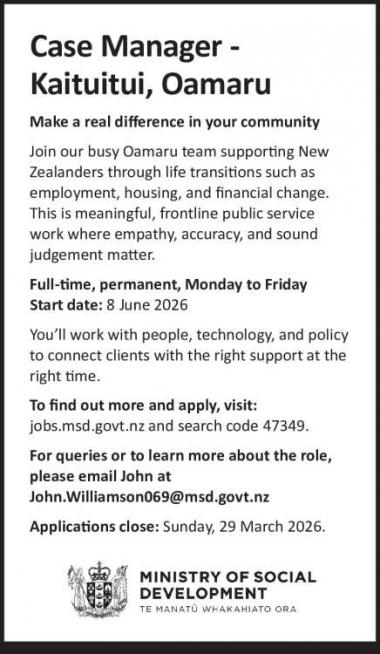 Case Manager - Kaituitui, Oamaru