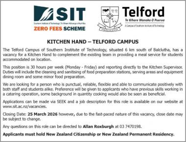 KITCHEN HAND – TELFORD CAMPUS