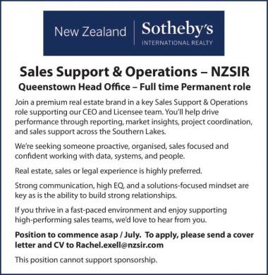 Sales Support & Operations – NZSIR