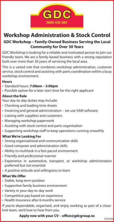 Workshop Administration & Stock Control