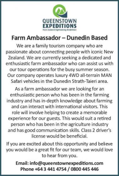 Farm Ambassador – Dunedin Based in Otago