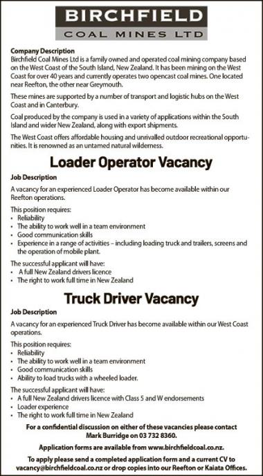 Loader Operator & Truck Driver Vacancies