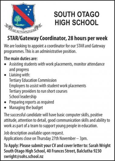 STAR/Gateway Coordinator, 28 hours per week