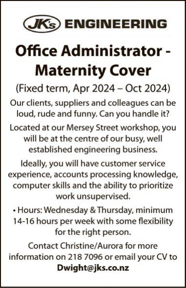 Office Administrator Maternity Cover