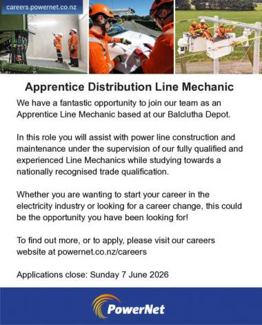 Apprentice Distribution Line Mechanic in Otago