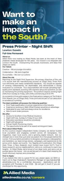 Press Printer – Night Shift in Otago
