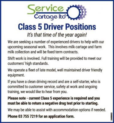 Class 5 Driver Positions
