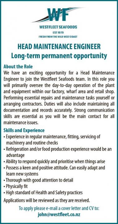 HEAD MAINTENANCE ENGINEER