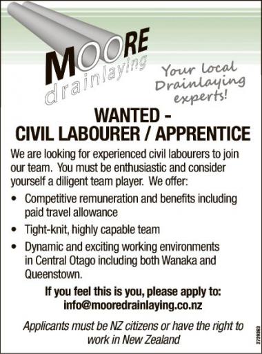 WANTED CIVIL LABOURER/APPRENTICE