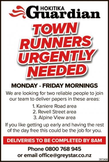 TOWN RUNNERS URGENTLY NEEDED