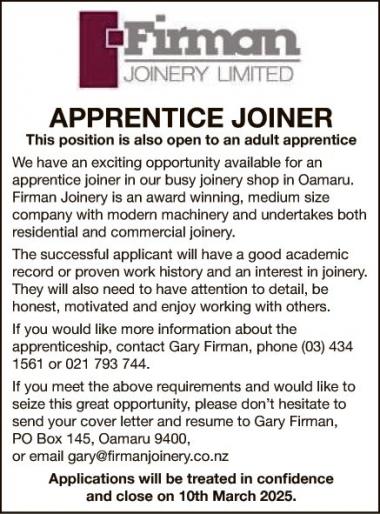 APPRENTICE JOINER