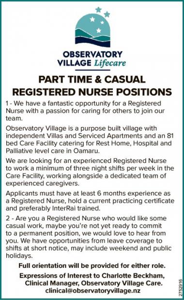 PART TIME & CASUAL REGISTERED NURSE POSITIONS