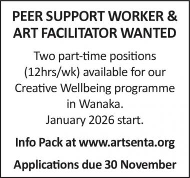 PEER SUPPORT WORKER & ART FACILITATOR WANTED