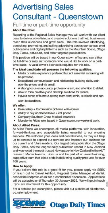 Advertising Sales Consultant - Queenstown