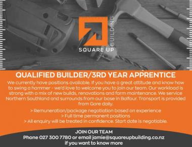 QUALIFIED BUILDER/3RD YEAR APPRENTICE