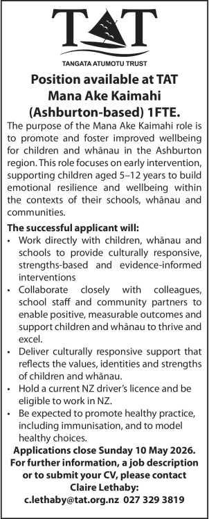 Position available at TAT Mana Ake Kaimahi in Canterbury