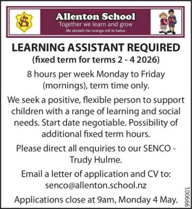 LEARNING ASSISTANT REQUIRED