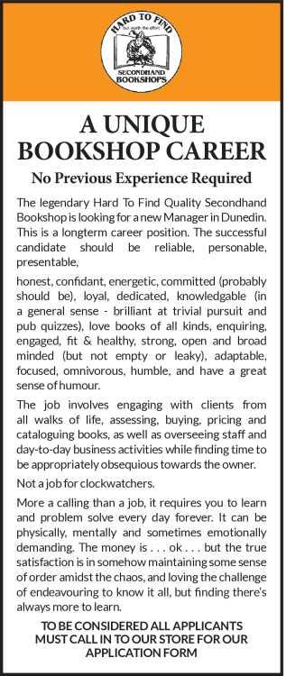 A UNIQUE BOOKSHOP CAREER in Otago