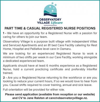 PART TIME & CASUAL REGISTERED NURSE POSITIONS