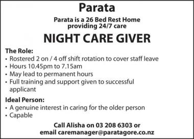 NIGHT CARE GIVER in Southland