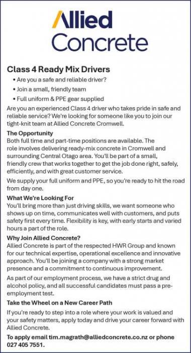 Class 4 Ready Mix Drivers