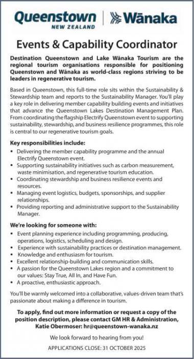 Events & Capability Coordinator in Otago