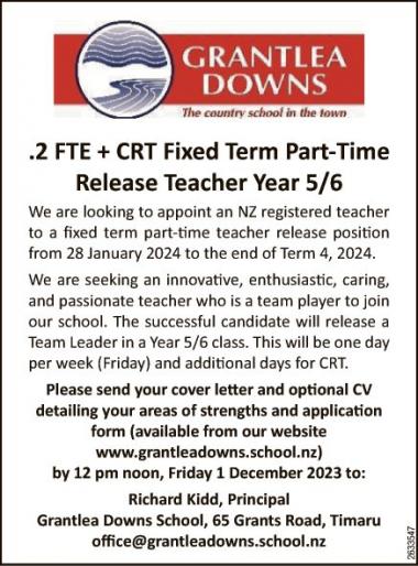 .2 FTE + CRT Fixed Term Part-Time
