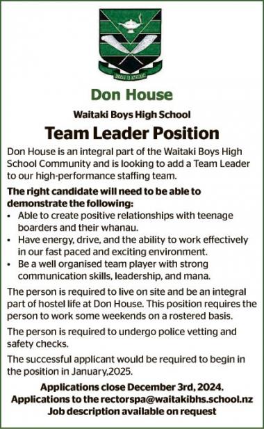 Team Leader Position