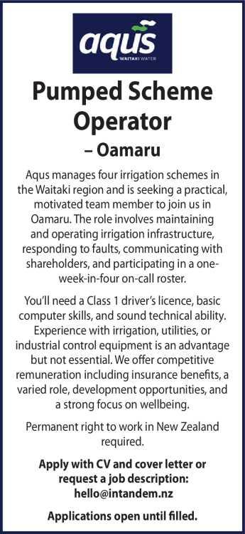 Pumped Scheme Operator – Oamaru