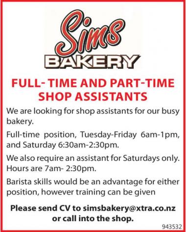 FULL- TIME AND PART-TIME SHOP ASSISTANTS in Canterbury