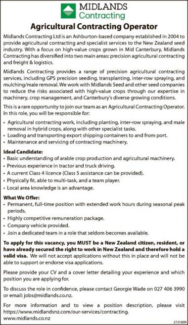 Agricultural Contracting Operator