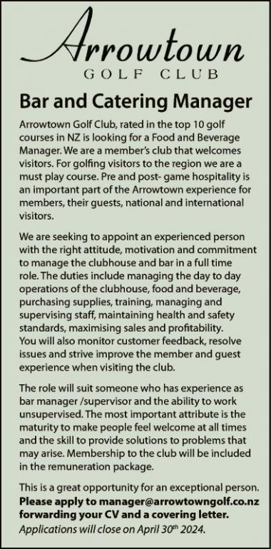Bar and Catering Manager