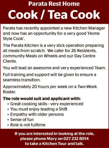 Cook/Tea Cook in Southland
