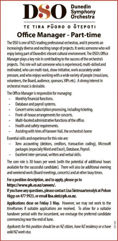 Office Manager - Part-time in Otago