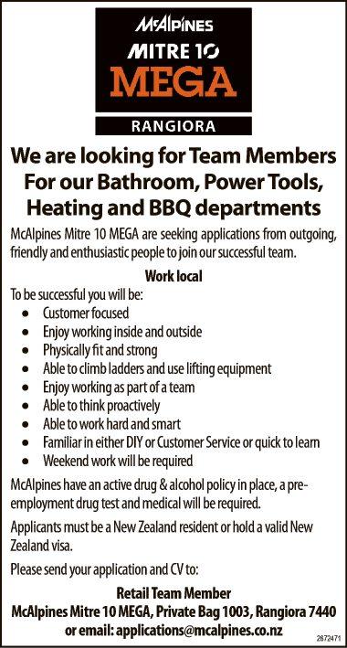 We are looking for Team Members