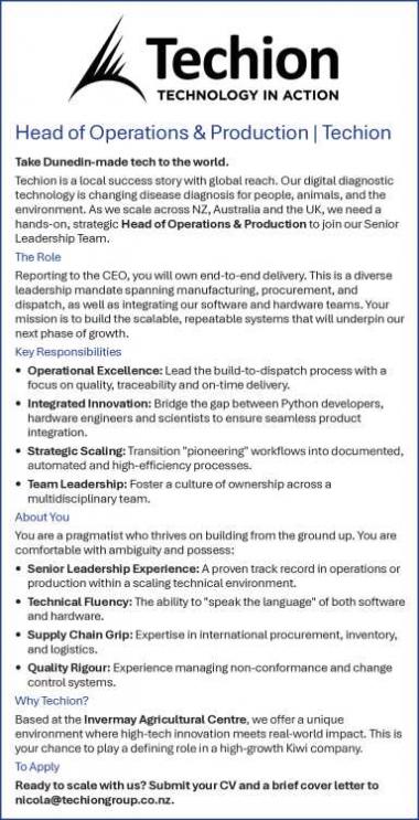 Head of Operations & Production | Techion