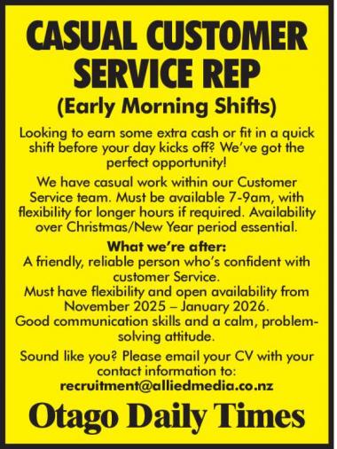 CASUAL CUSTOMER SERVICE REP