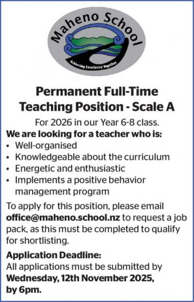Permanent Full-Time Teaching Position - Scale A