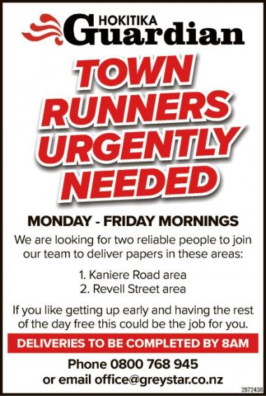 TOWN RUNNERS URGENTLY NEEDED