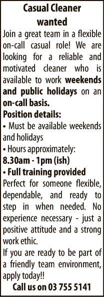 Casual Cleaner wanted