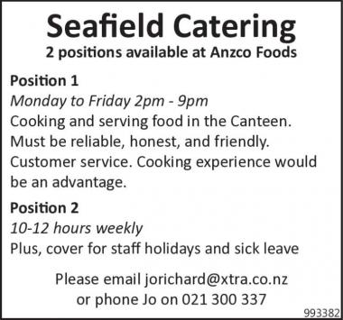 2 positions available at Anzco Foods