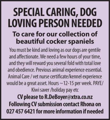 SPECIAL CARING, DOG LOVING PERSON NEEDED in Canterbury