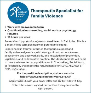 Therapeutic Specialist for Family Violence in Otago