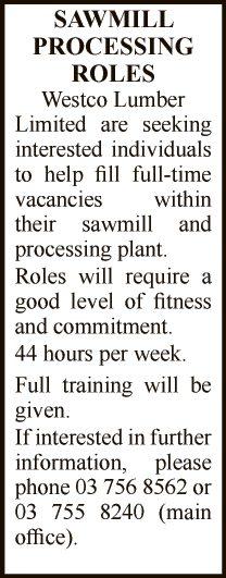 SAWMILL PROCESSING ROLES