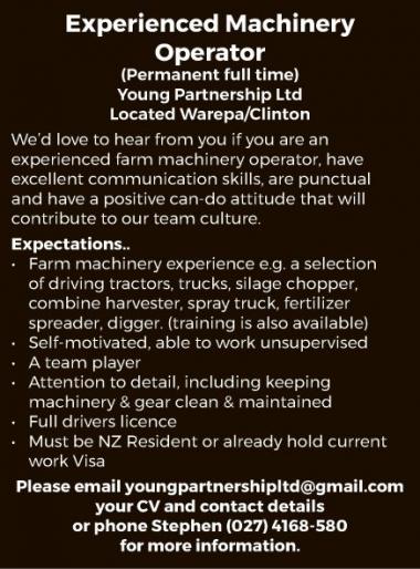 Experienced Machinery Operator